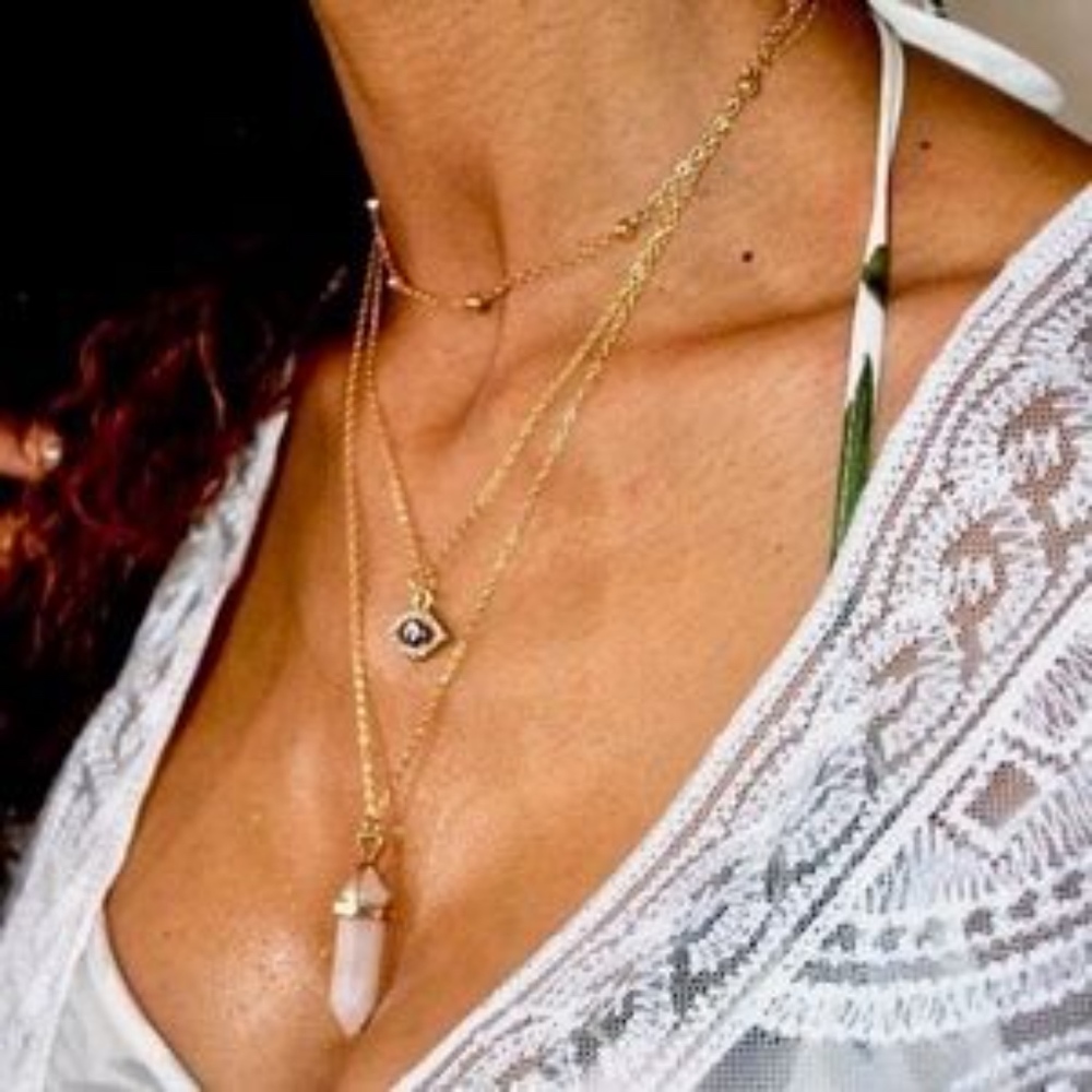 Gold Quartz And Evil Eye Necklace Choker Set - Picture 7 of 8